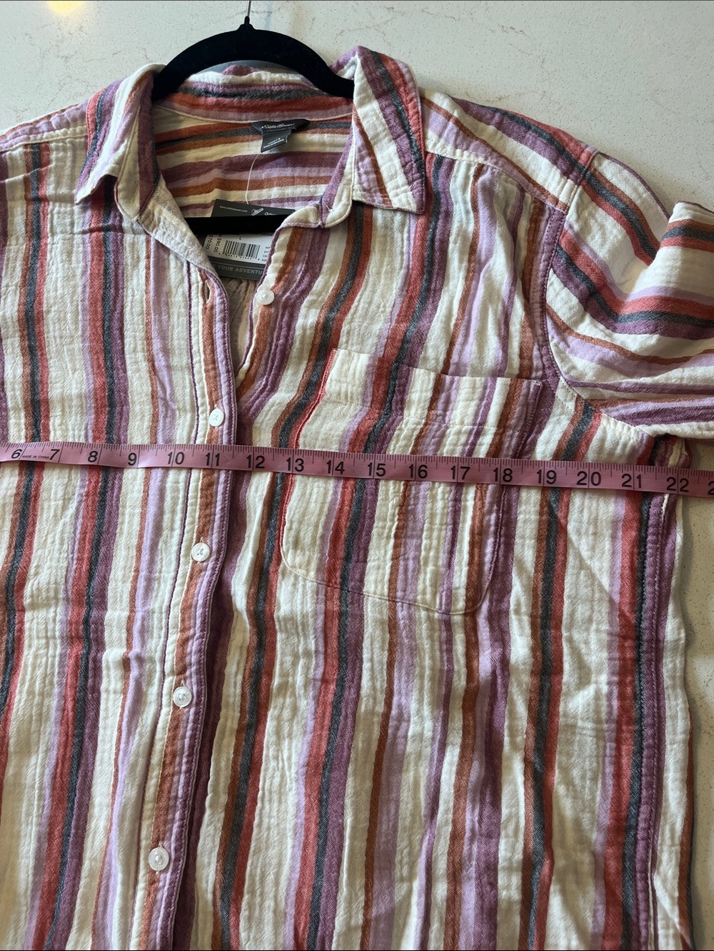 Eddie Bauer Multistripe Button-Down Shirt in White, Pink, Rust and Blue-Grey - Picture 4 of 6